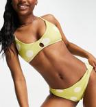 Zulu & Zephyr Exclusive Ribbed Crop Bikini Top With Cut Out Detail In Lime Polka Dot-multi