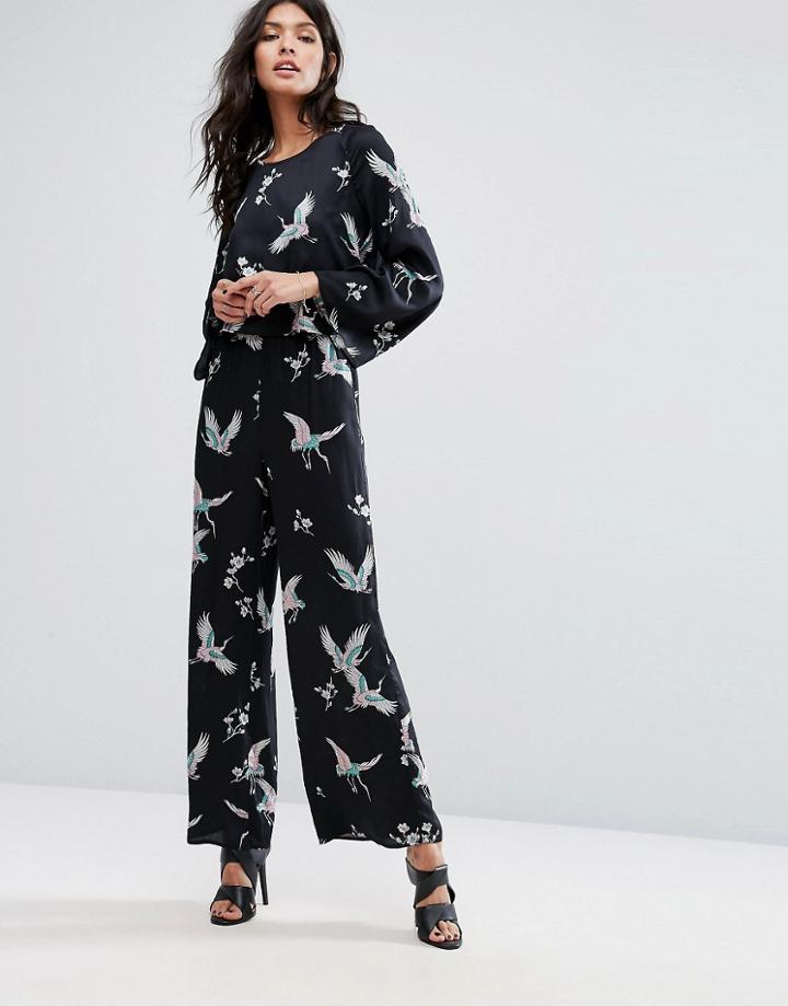 Mango Bird Print Wide Leg Jumpsuit - Multi