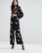 Mango Bird Print Wide Leg Jumpsuit - Multi