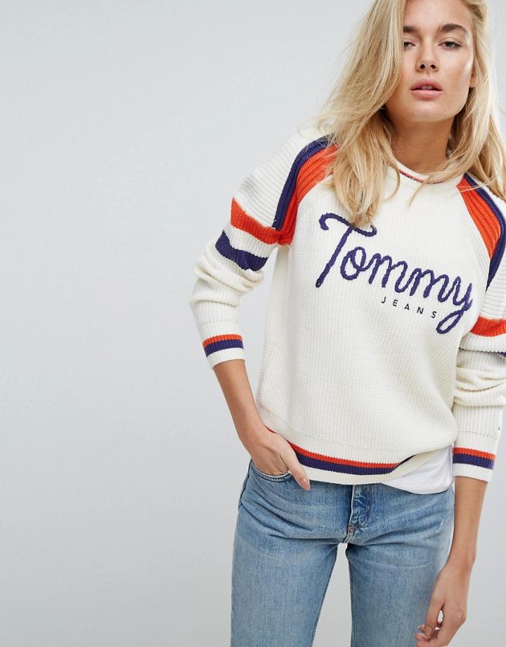 Tommy Jeans Script Logo Knit Sweater - White