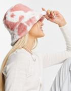 Asos Design Roll Back Bucket Hat In Pink Cow Print-multi