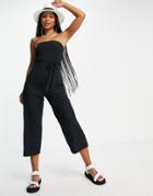 Miss Selfridge Bandeau Rib Jumpsuit In Black