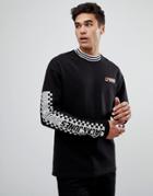 Jack & Jones Originals Long Sleeve T-shirt With Checkerboard Sleeve Print - Black