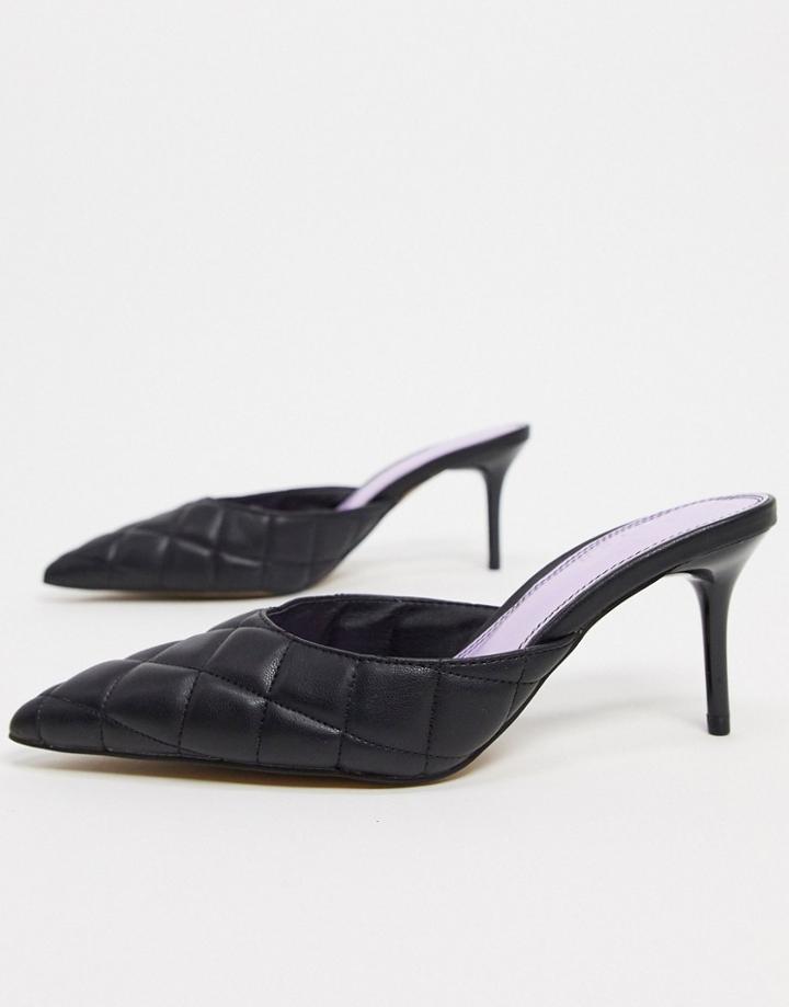 Asos Design Simply Quilted Mid-heeled Mules In Black