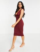 Asos Design Plunge Waisted Midi Dress In Oxblood-red