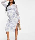 Asos Design Maternity Slouchy Midi Dress With Blouson Sleeve In Floral Print-multi