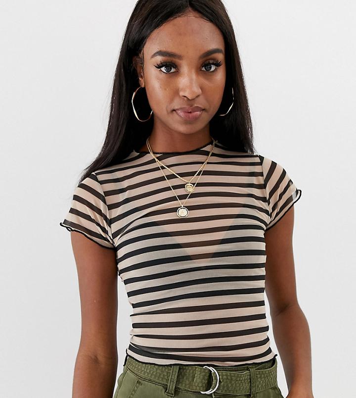 Asos Design Tall Mesh Short Sleeve Top In Stripe-black