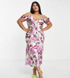 Hope & Ivy Plus Kerry Off Shoulder Printed Dress In Pink