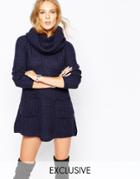 Stitch & Pieces Slouchy Roll Neck Swing Dress With Pockets - Berry