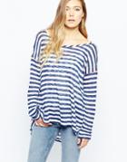 Vintage Havana Stripe Side Oversized Hi-lo Top - Navy