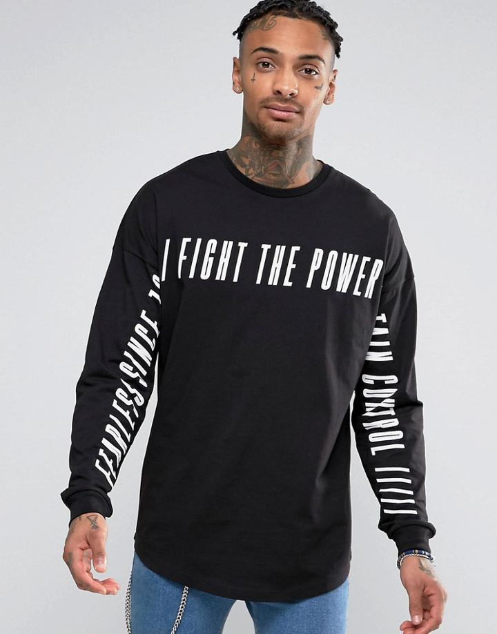 Asos Oversized Long Sleeve T-shirt With Sleeve And Body Print - Black