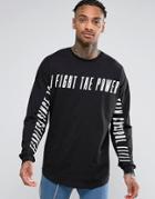 Asos Oversized Long Sleeve T-shirt With Sleeve And Body Print - Black