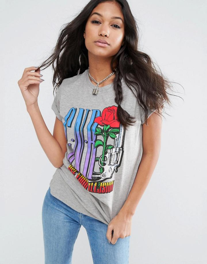Asos T-shirt With Guns And Roses Print - Gray
