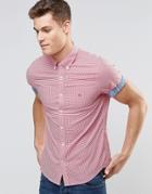 Tommy Hilfiger Shirt In Red Gingham Check Short Sleeves In Slim Fit Stretch - Red