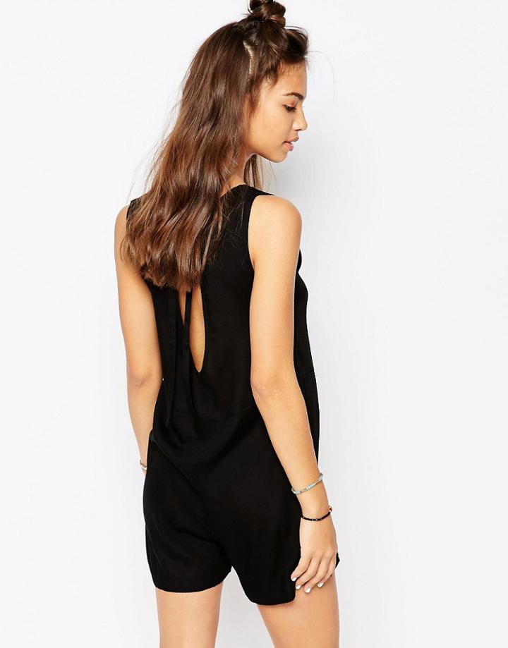 Akasa Drop Armhole Beach Romper - Black