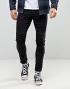 Asos Extreme Super Skinny Jeans With Biker Details In Black - Black