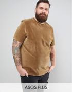 Asos Plus Longline T-shirt In Cord Fabric In Beige - Beige