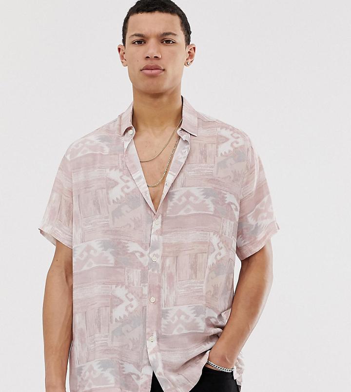 Asos Design Tall Relaxed Fit Shirt In 90s Pastel Print In Pink - Pink