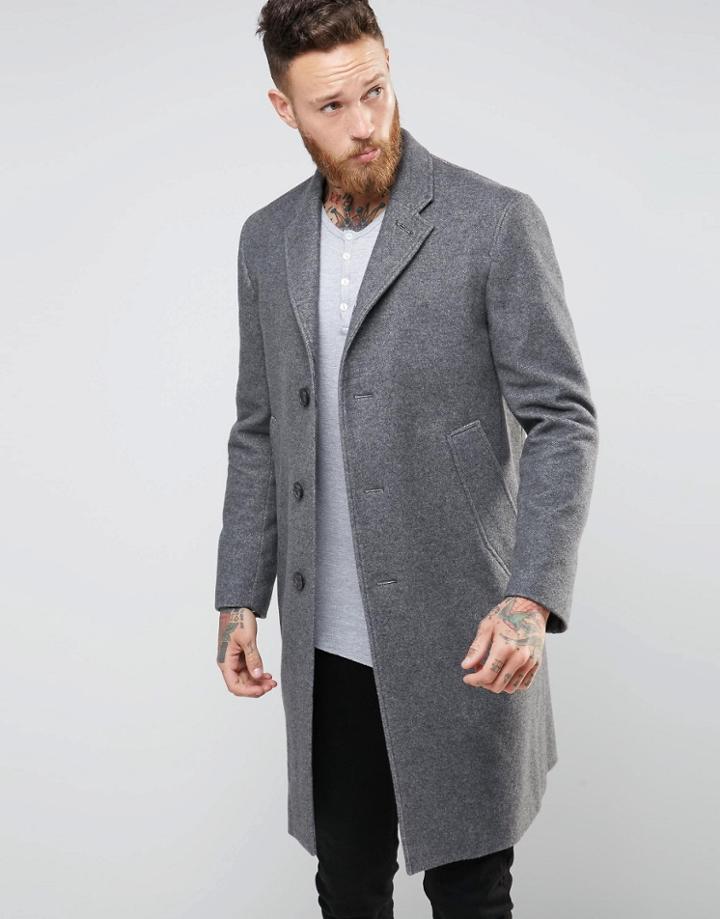 Nudie Waldo Recycled Wool Overcoat - Gray