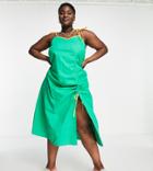 Native Youth Plus Cami Maxi Dress With Ruched Split And Contrast Binding-green
