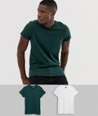 Asos Design T-shirt With Roll Sleeve 2 Pack Multipack Saving - Multi