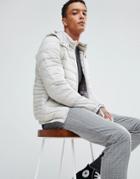 Bershka Quilted Jacket With Detachable Hood In Light Gray - Gray