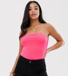 Boohoo Petite Bandeau Body In Neon Pink - Pink