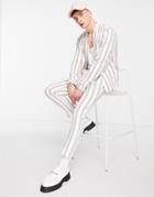 Asos Design Smart Tapered Pants With Retro Pink Stripe In White - Part Of A Set