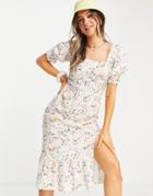 Influence Floral Midi Tea Dress With Tie Back-multi