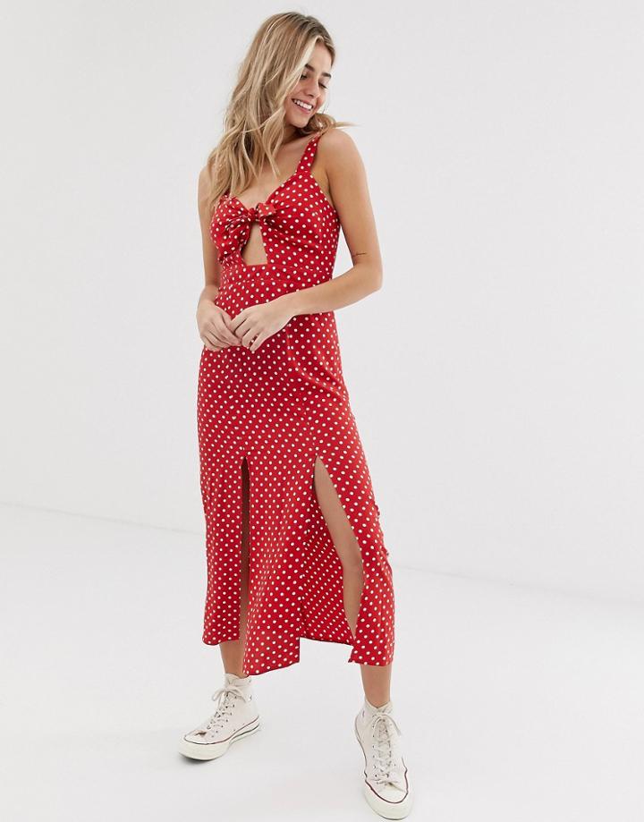 Nobody's Child Midi Dress With Split Detail In Polka - Red