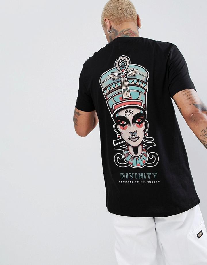 Asos Design Relaxed Longline T-shirt With Mystic Print - Black