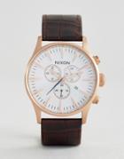 Nixon Sentry Chronograph Leather Watch In Brown - Brown