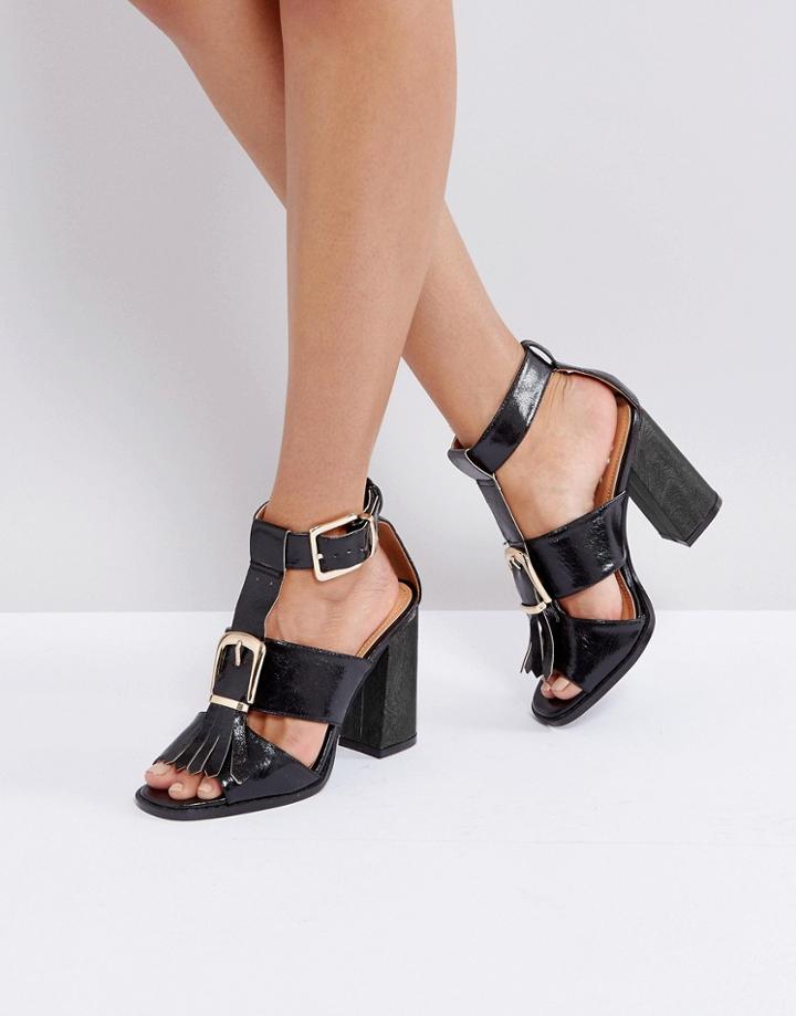 Raid Mabel Black Three Part Buckle Heeled Sandals - Black