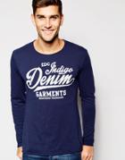 Esprit Long Sleeve T-shirt With Denim Print - Navy