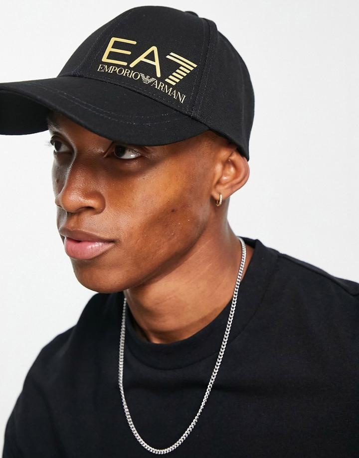 Armani Ea7 Large Contrast Logo Baseball Cap In Black