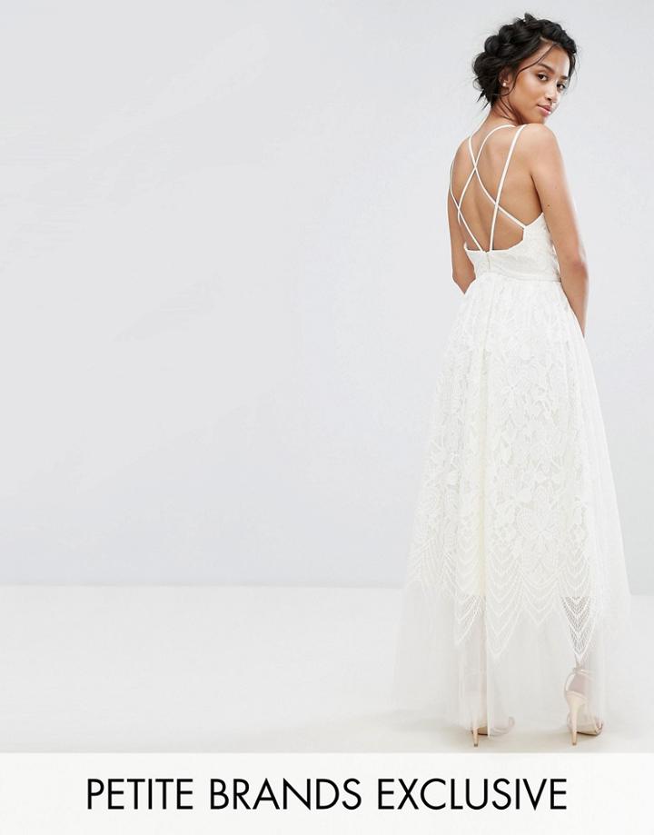 Chi Chi Petite Premium Lace Maxi Dress With Cami Cross Back Strap Detail - Cream