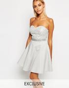 Lipsy Bandeau Sequin Mini Prom Dress - Silver