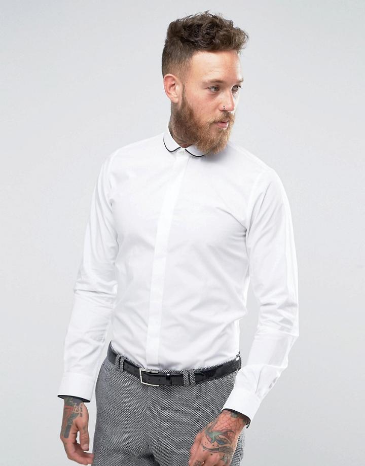 Hart Hollywood Slim Shirt With Tipped Penny Collar - White