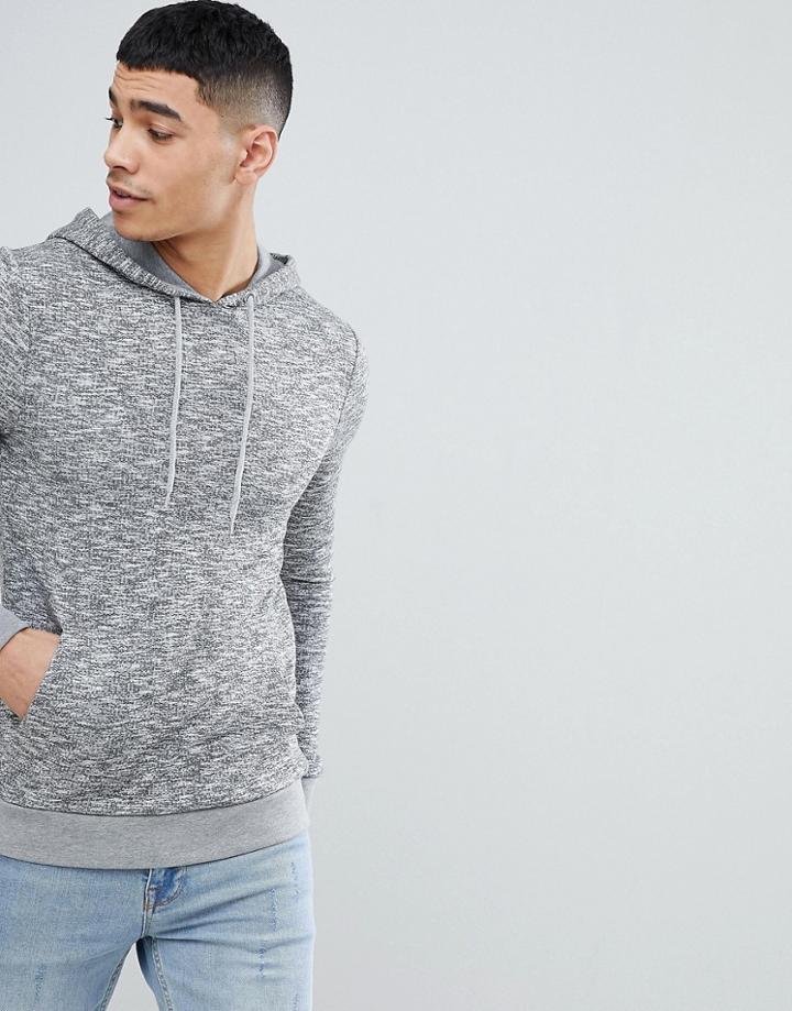Asos Design Muscle Hoodie In Gray Interest Fabric - Gray