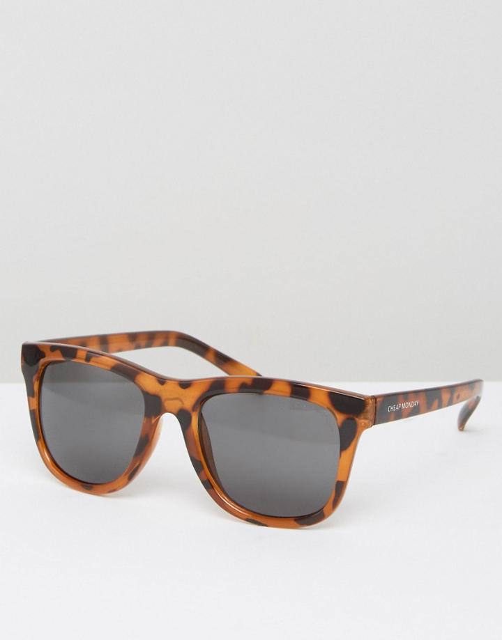 Cheap Monday Shield Sunglasses With Flat Top In Tortoise Print - Brown