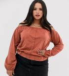 Asos Design Curve Bardot Top With Utility Pockets-purple