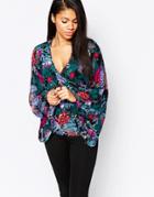 Influence Floral Top With Bell Sleeves - Multi