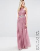 Little Mistress Tall Cutout Detail Maxi Dress With Embellished Waist - Pink