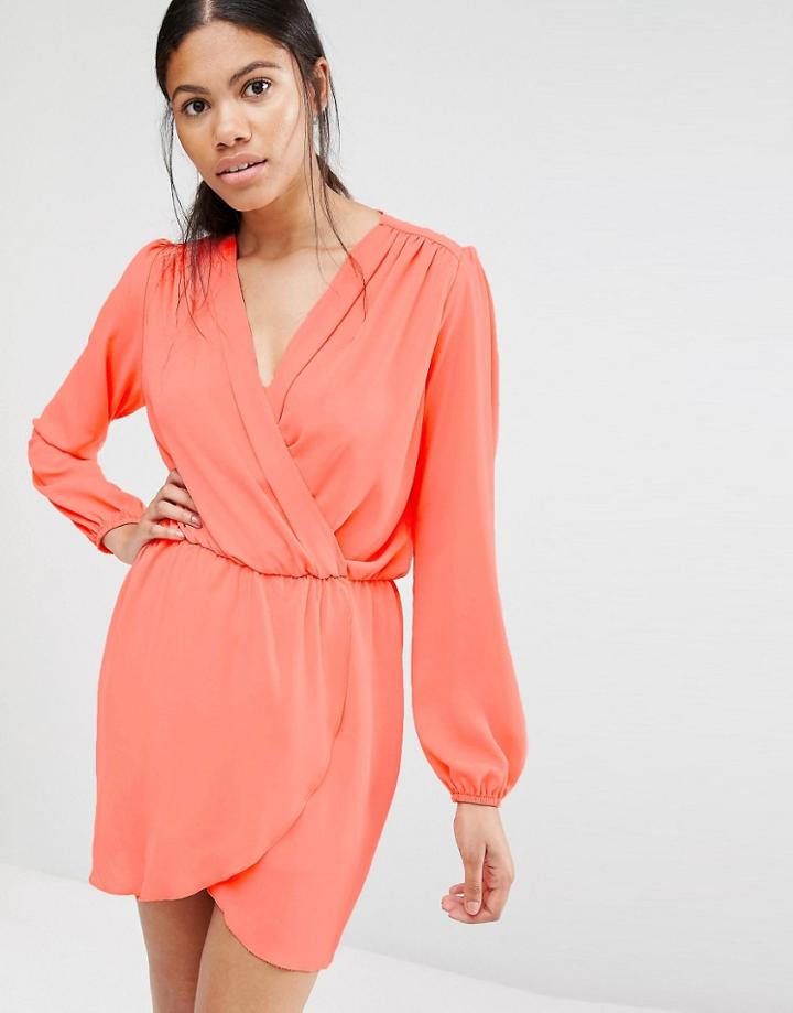 Love Long Sleeve Wrap Dress - Coral