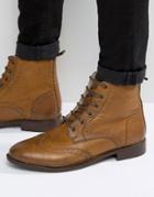 Asos Brogue Boot In Tan Leather With Faux Shearling Lining - Tan