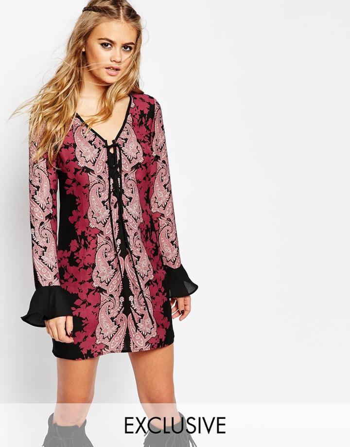 Band Of Gypsies Shift Dress With Placement Print - Multi