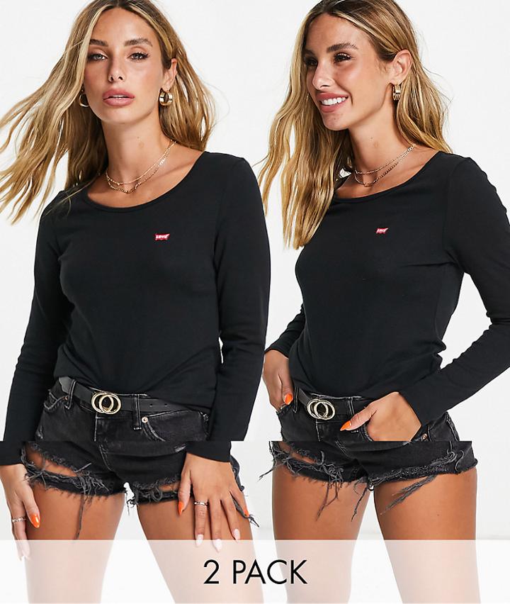 Levi's 2 Pack Tab Logo Long Sleeve T-shirt In Black
