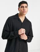 Bolongaro Trevor Seersucker Wide Collar Relaxed Fit Shirt-black