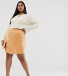 Asos Design Curve Satin Mini Skirt With Split-orange