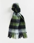 Asos Design Scarf With Check Detail In Dark Green